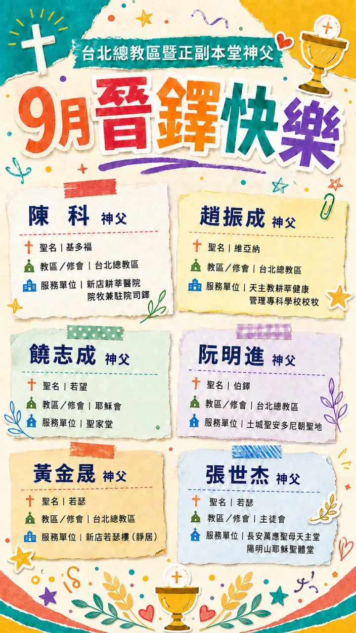為我們敬愛的神職人員祈禱~9月份